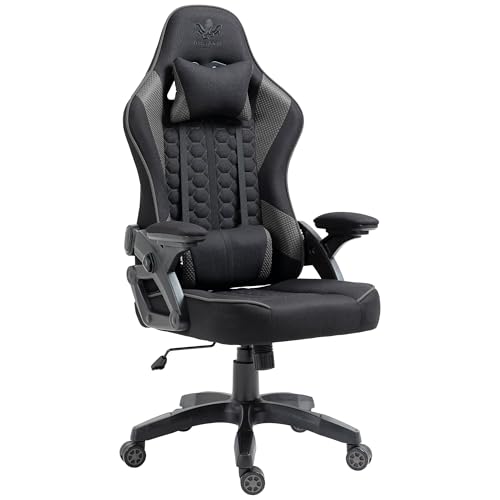 KRAKEN CHAIRS Chaise Gaming Tissu - Noir-Graphite - Fauteuil Gamer Confortable Ergonomique - Réglable Accoudoir/Lombaire - Chaise Bureau Pivotante - pour...