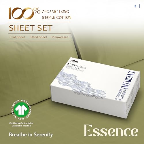 Image of Mayfair Linen 100% Organic Cotton Sheets Queen Size - 4 PC Organic Cotton Queen Size Percale Weave Sheet Set, Soft, Cooling, Crisp & Breathable, 16 inch Deep Pocket Hotel Quality Bedding Set - Sage Green