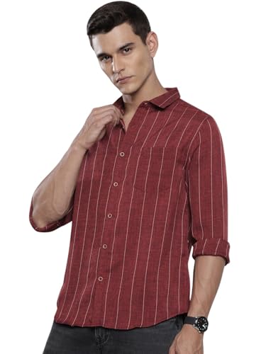 Image of The Indian Garage Co Men Slim Fit Vertical Striped Long Sleeves Casual Shirt