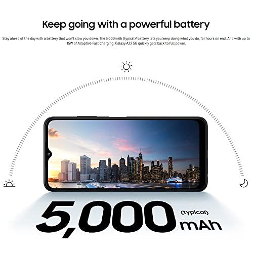Samsung Galaxy A22 5G (128Gb, 4Gb) 6.6" 90Hz, Android 11, 48Mp Triple Camera, Dual Sim 4G Volte Unlocked (Us + Global, Gsm Only) International Model A226Br/Dsn (Extra Fast Charger Bundle, Gray) #TOP7
