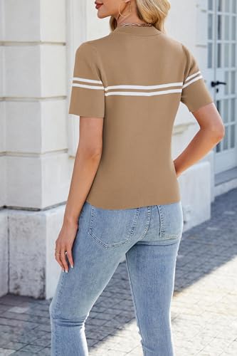 Image of Cakulo Womens Short Sleeve Business Casual Tops 2025 Summer Half Zip Sweater Shirts Knit Top
