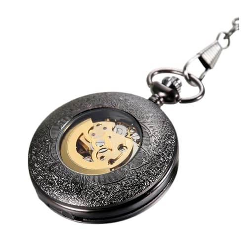 Avaner Men's Mechanical Pocket Watch with Carved Lid and Roman Numerals