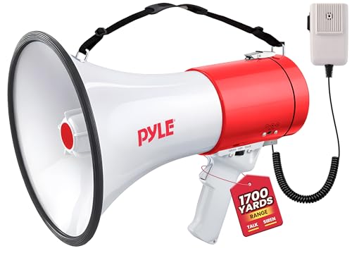 Pyle megafono, Altavoz con bocina y sirena, 50V, Control de volumen ajustable, Funcion de grabacion, Ideal para beisbol, Animacion, Entrenadores, Seguridad
