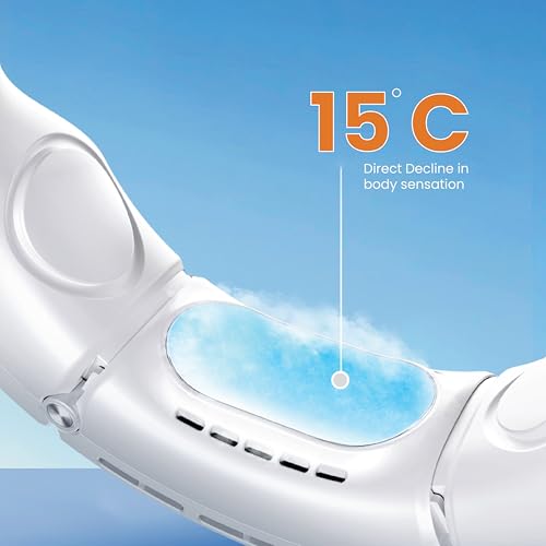 Image of JUST CORSECA Neck Fan | Rechargeable | LED Display | Adjustable Speed | Hands-Free Wearable Cooler for Travel, Outdoor & Summer Use (White)