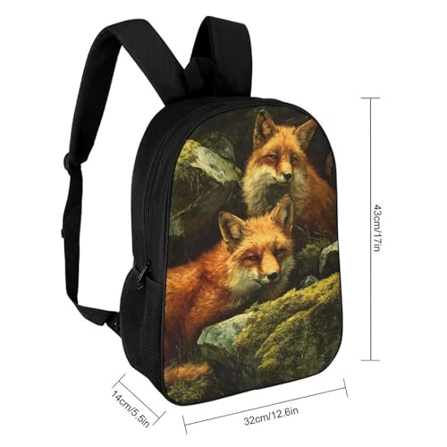 Foxes Forests Rocks Moss Unisex Backpack 17" Casual Daypacks Simple Shoulders Bag for Camping Hiking Travel Gear2