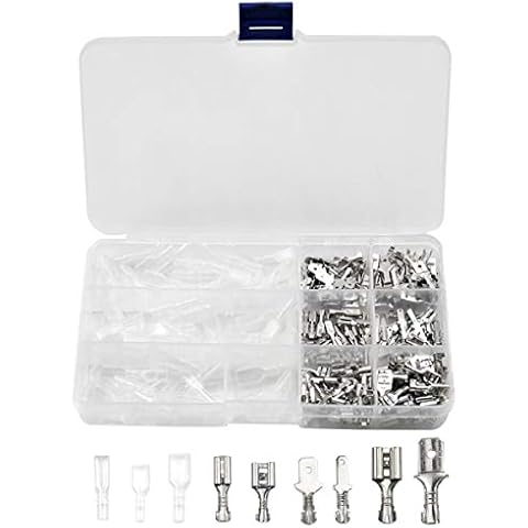270Pcs Silver Wire Crimp Terminal Block with Insulating Sleeves Kit, 2.8mm 4.8mm 6.3mm Male Female Electrical Wire Spade Connectors, Quick Splice Wiring Connector for Electrical Wire Crimping Cover