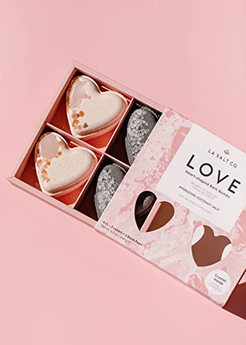 La Salt Co Bath Bomb Love Gift Set, Crystal Heart-Shaped Bath Bombs, Set Of 4 | Jasmine, Vanilla, Plumeria + More | Made With Natural Ingredients + Pure Essential Oils, Cruelty-Free, Made In Usa #TOP1