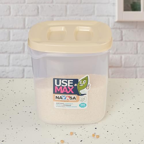 Image of Nayasa Use Max Container (5 Ltrs, 7.5 Ltrs, 10 Ltrs) BPA Free Food Grade Airtight Kitchen Storage Stackable Containers- Set Of 3, Beige