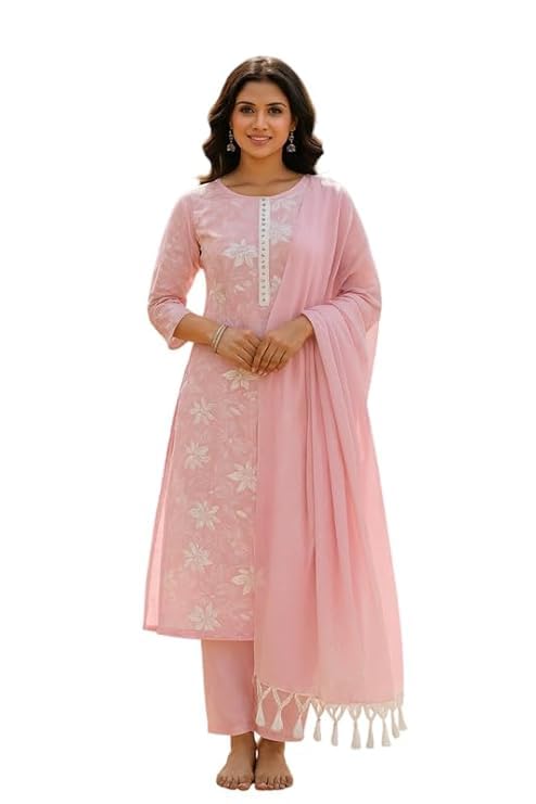 Women's South Cotton Floral Printed Kurta with Pant and Dupatta Set | Salwar Suit Set