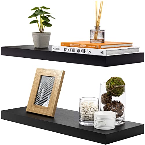 Sorbus Floating Shelf Large 24 X 9 - Hanging Wall Shelves Decoration — Perfect Trophy Display, Photo Frames — Extra Long 24 Inch (Black) #TOP30