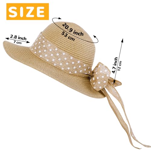 Girls Straw Sun Hat with Bowknot, Boho Summer Beach Hat, Wide Brim Floppy Hat, Outdoor Sun Protection Hat for Kids Ages 3-62