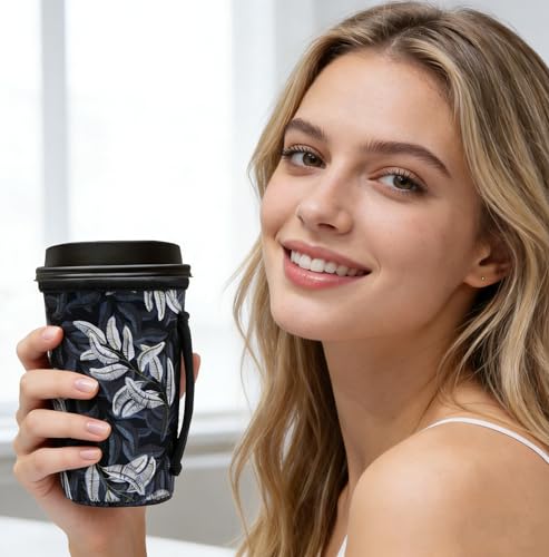 Image of 3Pk Reusable Iced Coffee Sleeves, Neoprene, Floral Fits 16-32oz Hot /Cold
