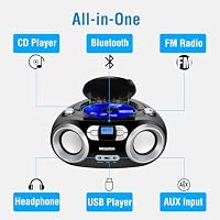MEGATEK Portable CD Player Boombox with Bluetooth & FM Radio – Black — image 2