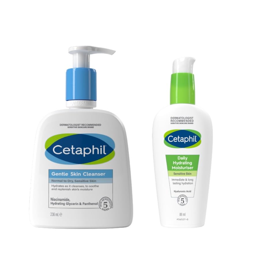 Cetaphil Daily Hydrating Face Moisturiser, 88ml, For Sensitive Skin, With Hyaluronic Acid & Gentle Skin Cleanser, 236ml, Face & Body Wash, For Normal