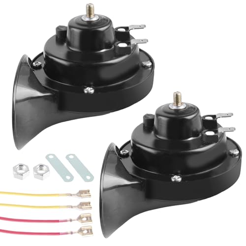 WIYETY Cuerno de caracol eléctrico súper ruido: 2 unidades de cuerno de caracol de aire, bocina para coche, camión, moto, barco, etc. Todos los vehículos de 12 V, color negro