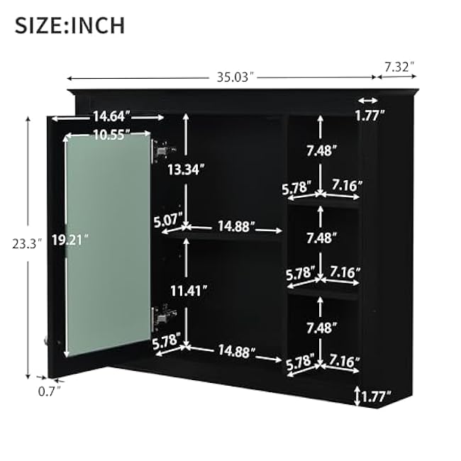 Maximize Storage with Modern Bathroom Vanity, Mirror Cabinet Combo, 2 Soft Closing Doors and 4 Drawers, Black Finish