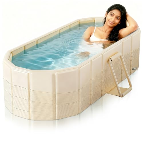 Image of HANNEA Bath Tub for Adult for Bathroom Easy Folding Sitting Spa Warm & Cool Portable Bathtub for Cold Water Therapy and Spa Thermal Ice Bath Tub for Adults PVC Sitting Bucket with Drainage Pipe