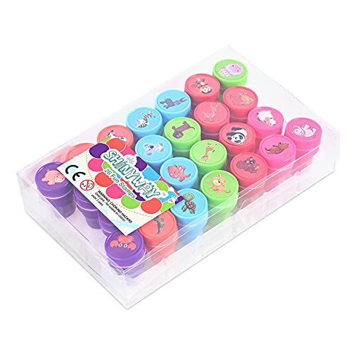 Faburo 26 Stück Stempelset Tiere, Kinderstempel,Selbstfärbend für Kinder, Rund, Mehrfarbig