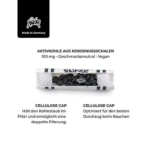 KAiLAR 250 BLACK Cellulose Aktivkohlefilter Slim (5,9 mm) mit veganer Aktivkohle aus Kokosnussschalen | Für ein schadstoffärmeres und sanftes Raucherlebnis ohne zu verstopfen (Kälteresistenz)