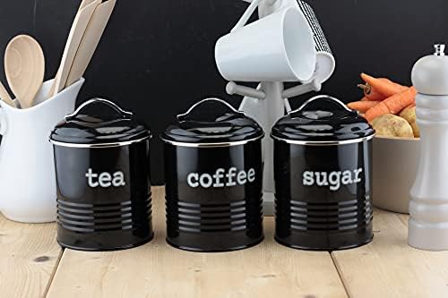 EHC Set of 3 Airtight Tea Sugar and Coffee Storage Canister Jars, Black