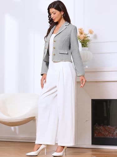 Allegra K Dressy Casual Tweed Jacket for Women's Vintage Notched Lapel Long Sleeve Cropped Blazer4