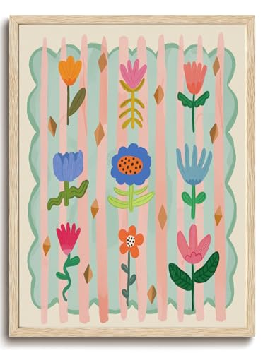 KISSFOX OAK Wood Framed Floral Art