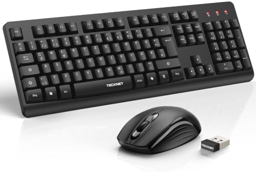 TECKNET Tastatur Maus Set Kabellos,2.4GHz USB Tastatur und Maus Kabellos | QWERTZ Layout,Spritzwassergeschützt,Funktastatur mit Maus,Vollformat,Energieeffizientes Design,Plug & Pla
