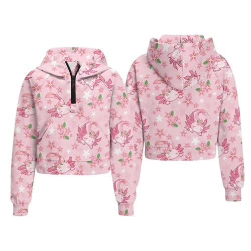 Girls Hoodies Sweatshirts Long Sleeve Half Zip Up Pullover Tops with Pockets Fall Winter Sweatshirts for Kids