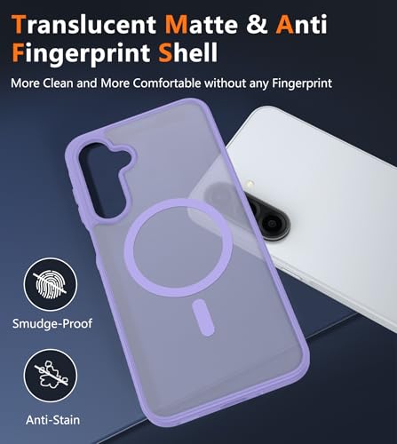 Image of FNTCASE for Galaxy A26 5G Phone Case: Magnetic Matte Translucent Military Grade Drop Protection Cell Phone Cover - Slim Rugged Durable Shockproof Protective for Samsung A26 Cases - Light Purple
