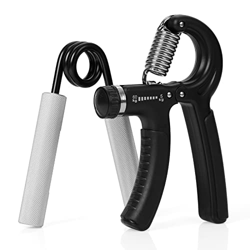 Tkepq Grip Strength Trainer 2 Pack Hand Gripper Strengthener Exerciser Trainer Wrist Forearm Stretcher Adjustable Resistance - Silver, Black #TOP9