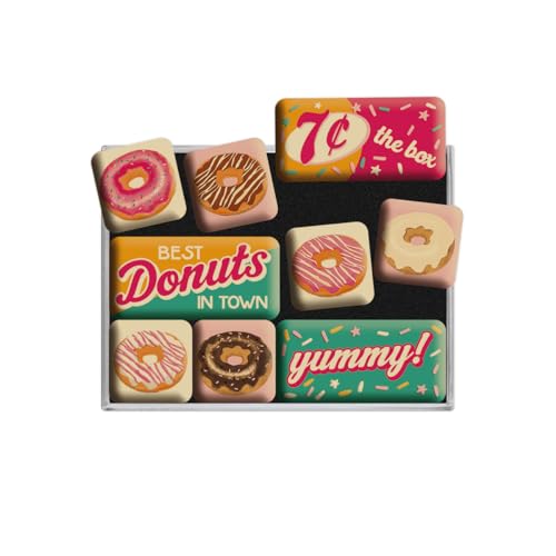 Nostalgic-Art, Set d'aimants rétro, USA – Donuts – Cadeau pour Les Amateurs de dîner, Décoration pour Le frigo, Design Vintage, 9 pièces