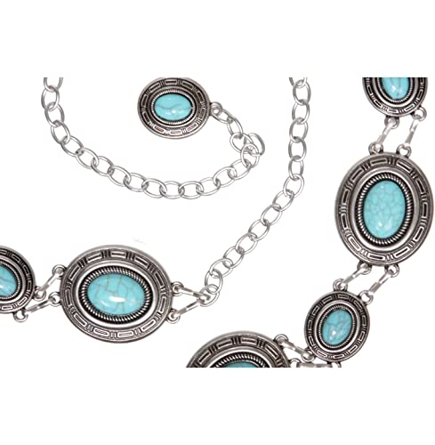 Women's Western Oval Concho Turquoise Stone Chain Belt4