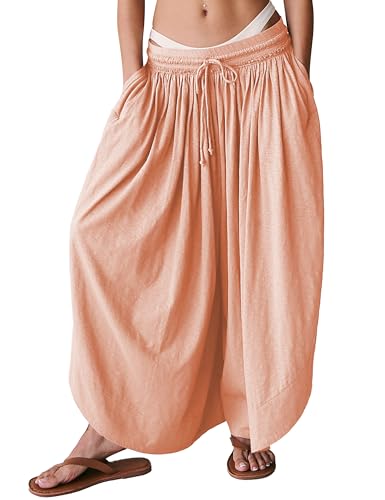 LTSCNRM Women's Palazzo Pants High Waisted Wide Leg Trousers Side Slits Pockets Flowy Summer Culottes