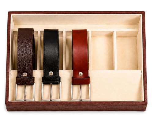 Image of La Trove 5 Slot Belt Organizer Display Tray for Men, Brown | Stackable tray keeps formal, casual and leather belts arranged neatly in wardrobe, closet, drawer, dresser or dressing table