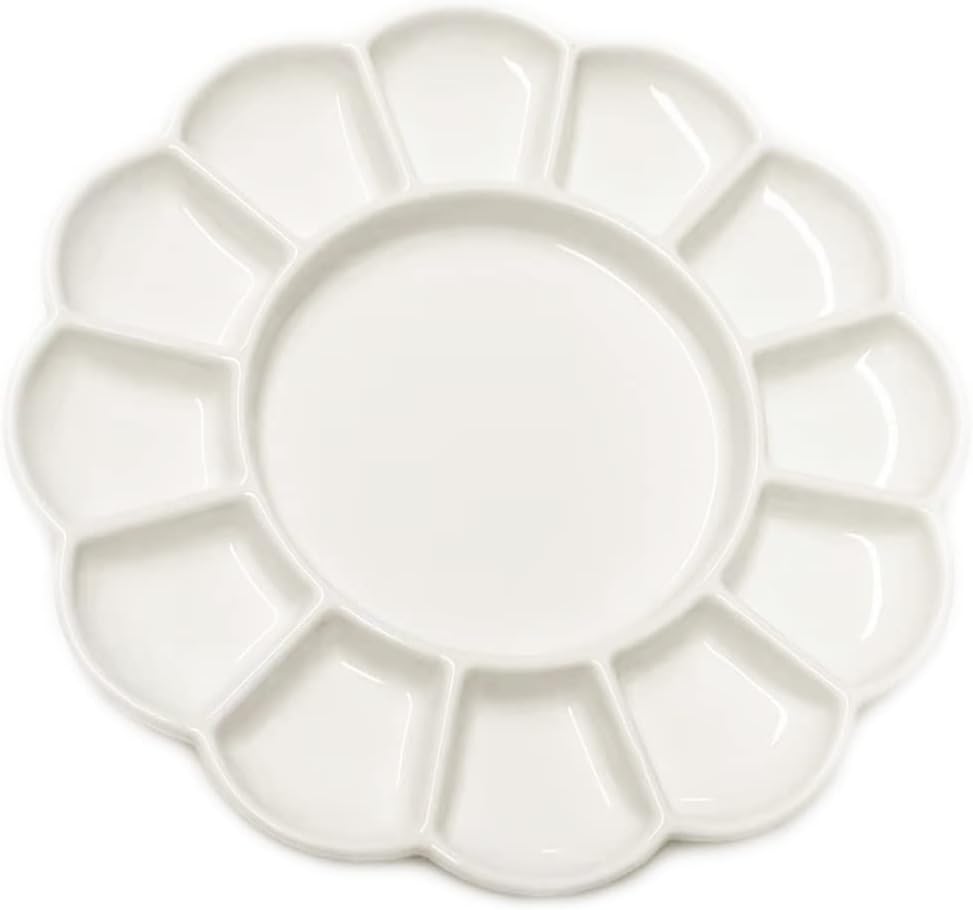 8 Inch Porcelain Watercolor Palette, Mixing Ceramic Watercolor Palette, Mixing Tray Paint Palett for Watercolor Gouache Acrylic Oil Painting 13-Well