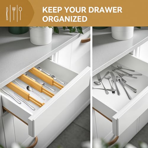 Secura Bamboo Drawer Dividers Organizer 4-Pack, Adjustable Drawer Separators Expandable from 12.0-17.1 inches for Kitchen, Office, Bathroom, Closet, Dresser - Image 4