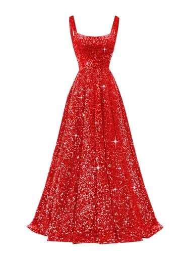 Miao Duo Spaghetti Straps Sequin Prom Dresses 2025 Long Sparkly A Line Formal Ball Gowns with Pockets YZTS228