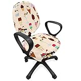Lunarable Chocolate Office Chair Slipcover, Arrangement of Various Ice Cream, Protective Stretch Decorative Fabric Cover, Standard Size, Champagne Multicolor