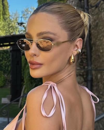 Image of Rmerom Retro Gold Metal Oval 90s Sunglasses for Women Small Chic Sunnies