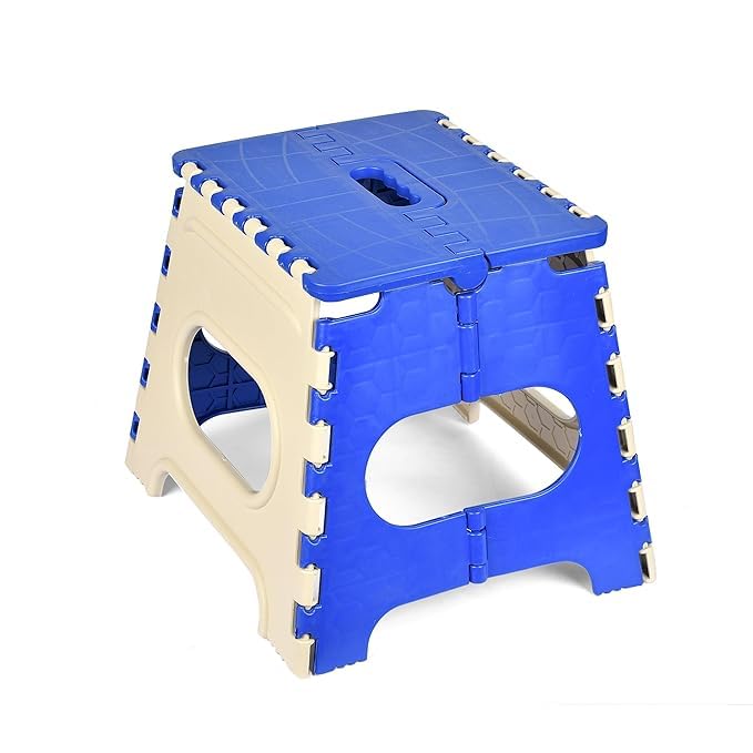 Image of U-MAX 12 Inch Folding Stool - Compact, Portable Step Stool for Kids & Adults, Lightweight Plastic Design, Slip-Resistant, Ideal for Kitchen, Bathroom, Camping & Travel (Blue / 12 inch)