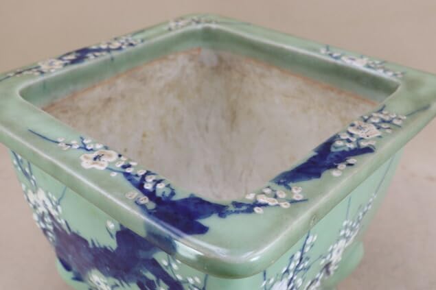 Amazon | 【盆栽鉢】 時代鉢 古瀬戸 梅花紋 青磁正方鉢（一辺27.5cm