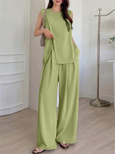 Ensemble débardeur raffiné et pantalon fluide beige chic Alloaone