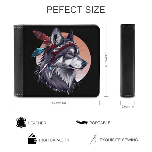 Native American Wolf Feather PU Leather Wallet Bifold Wallet Coin Purse Money Clip Card Holder for Women Men2