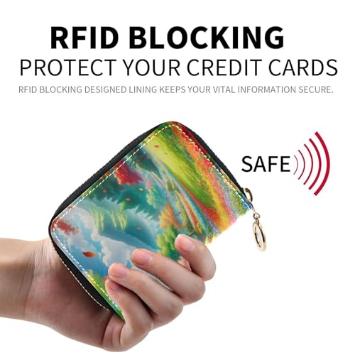 Animal Women Wallet Zip Around RFID Blocking Card Holder Cute Fairyland Colorful Scenery Zipper Card and Cash Holder2