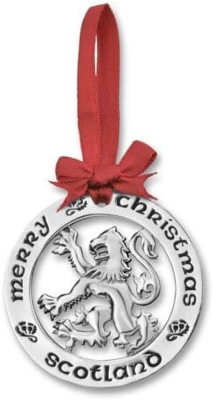 In4aDig Silver Plated 'Merry Christmas Scotland' Scottish Lion Hanging Tree Decoration With Red Ribbon