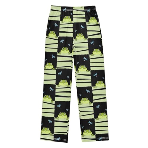 Boys' Pants Green Frog Dragonfly Checkered Long Bottoms Jogger Pants Elastic Waist Trousers with Pockets S-XL