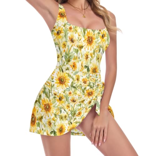 Maillot de bain gainant ventre plat pour affiner la silhouette estivale avec motif tournesol