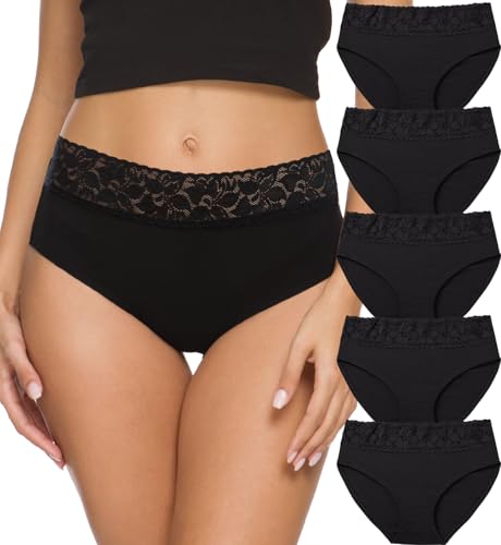 Altheanray Womens Underwear Cotton Panties for Women Bikini Underwear Soft Hipster Lace Breathable Ladies Briefs 5 Pack