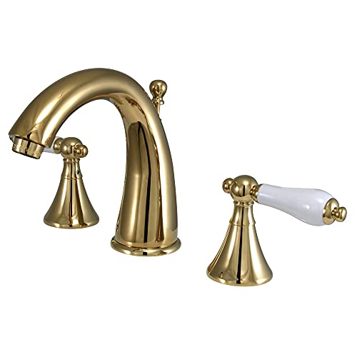 Kingston Brass KS2972PL Naples Widespread Lavatory Faucet with Porcelain Lever Handle, Polished Brass