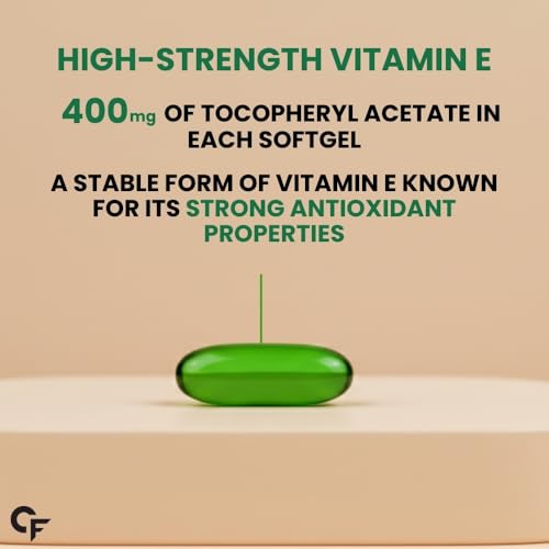 Image of Carbamide Forte 400 mg Vitamin E Capsules for Face and Hair | 100% Natural Vitamin E Supplement with VitaminE Oil | Paraben Free - 30 Capsules